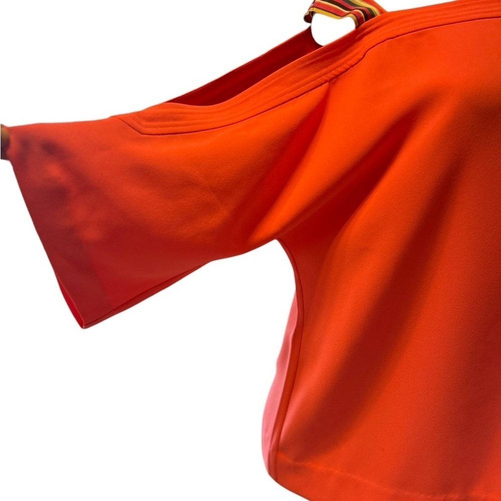 Trina Turk Cold Shoulder Blouse Size M Coral W Multicolor Strap. - Picture 3 of 9